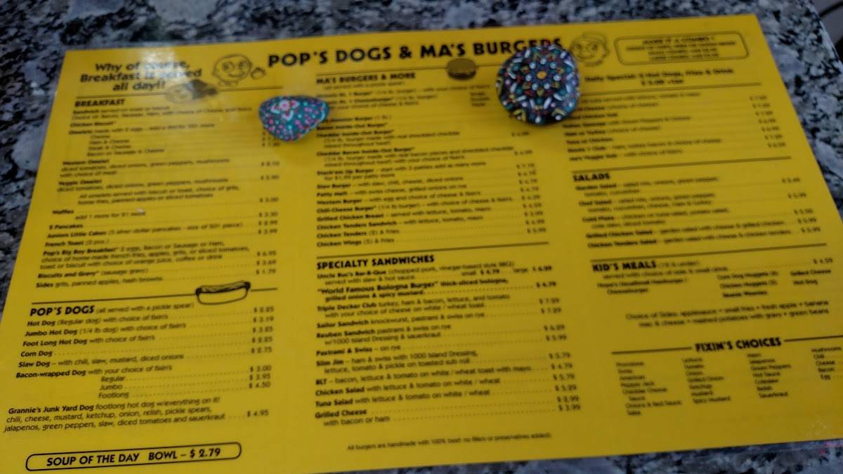 Menu at Pop's Dogs & Ma's Burgers restaurant, Richmond