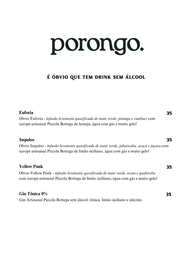 Porongo - Comida Brasileira - Jazz e Vinhos - Restaurante em Florianopólis - Restaurante Vegano cardápio