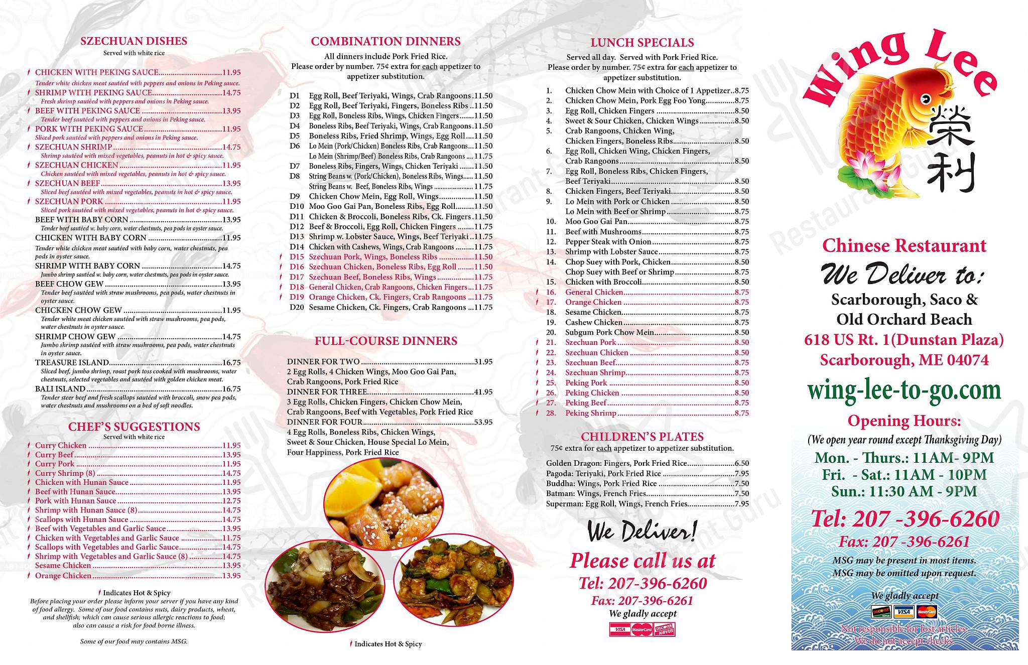 Menu at Wing Lee restaurant, Scarborough