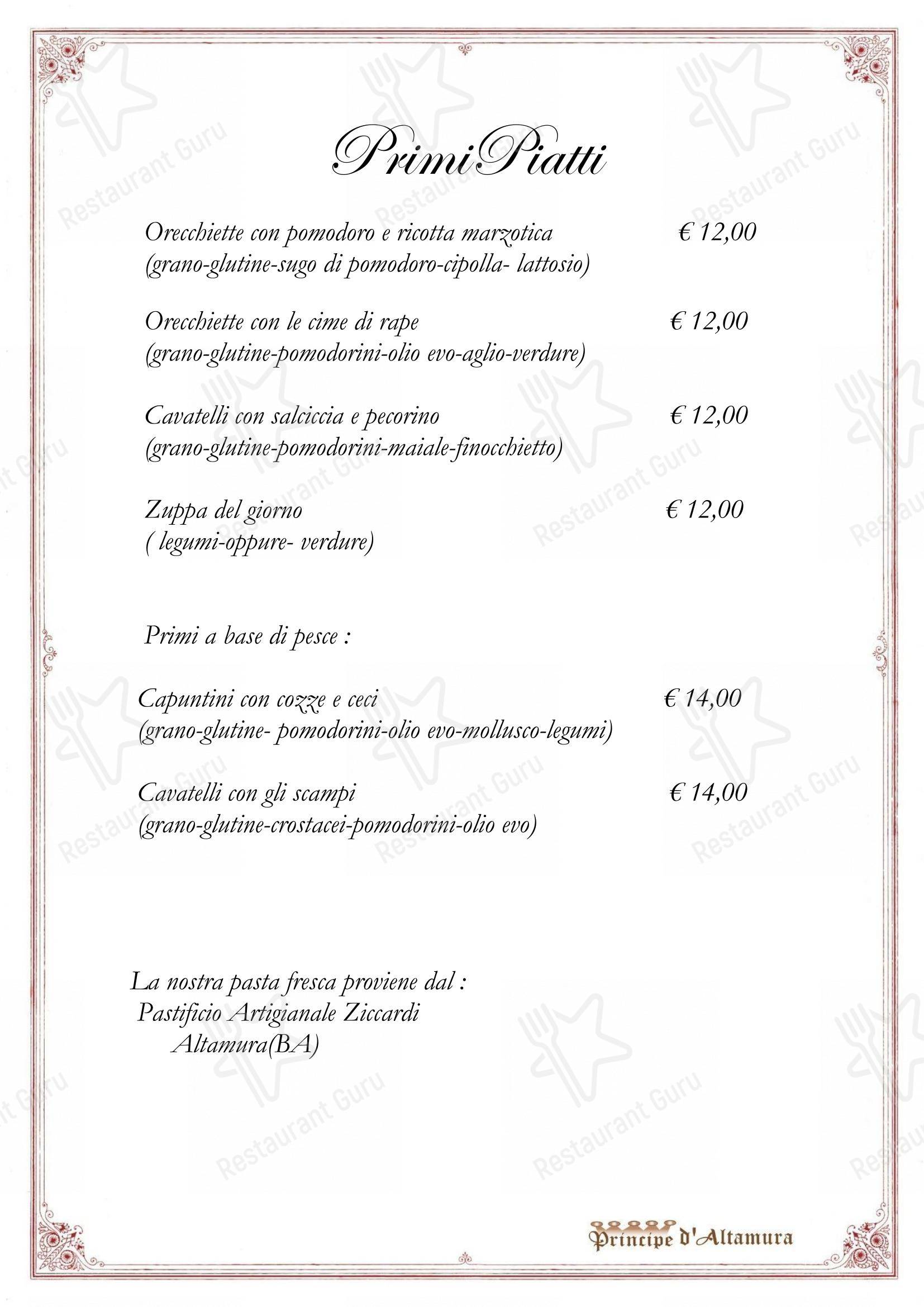 Menu di Principe d'Altamura - Основное меню