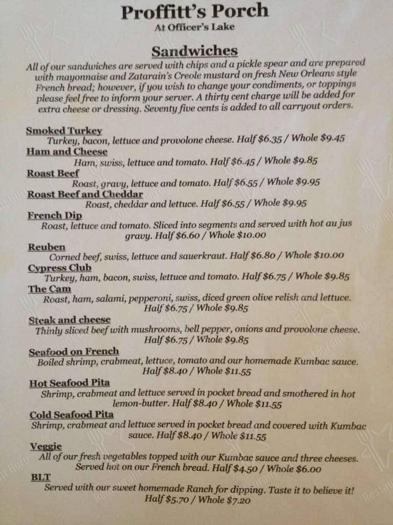 Menu at Proffitt's Porch desserts, Columbus, Officers Lake Rd