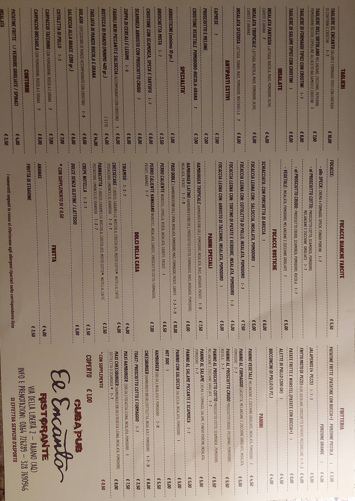 Menu di El Encanto Cuba Pub 