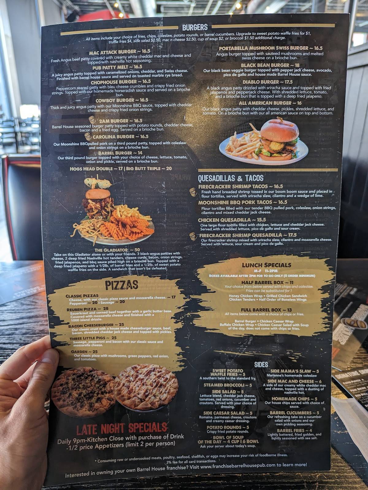 Menu at Barrel House, Dubuque