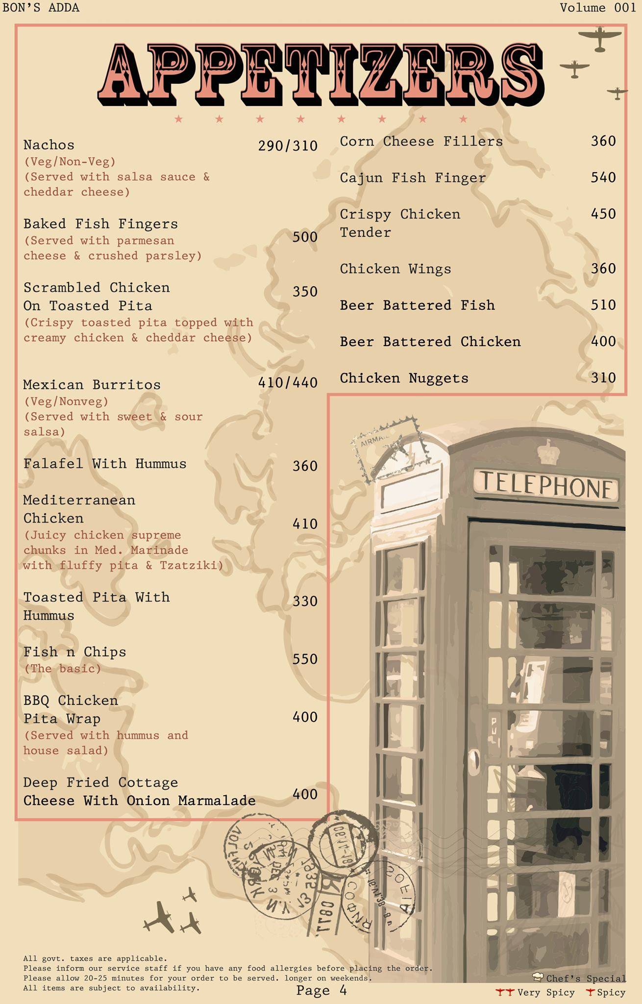 Bon's Adda - Garden Cafe Best Clubs in Amritsar menu