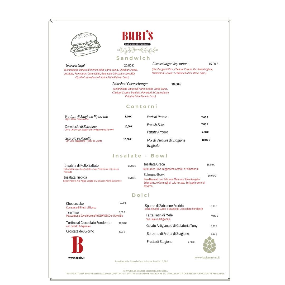 Menu di Bubi's Ristorante 