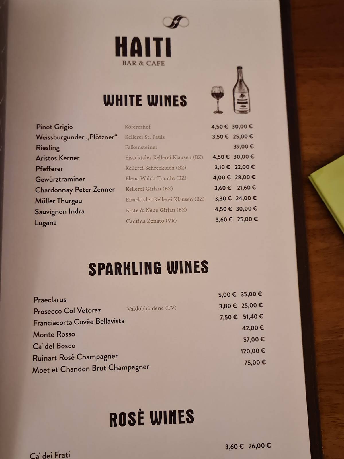 Menu di Cafè Haiti Apres Ski 