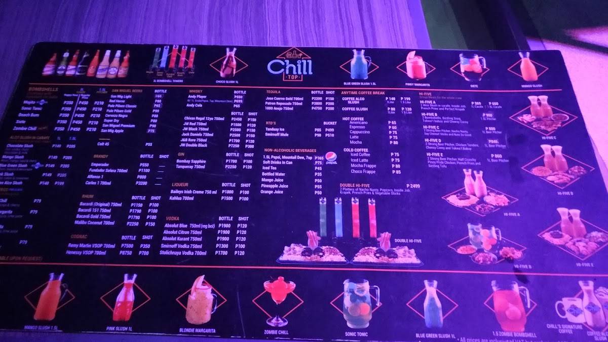 Menu at Chill Top pub & bar, Quezon City, Circulo Verde