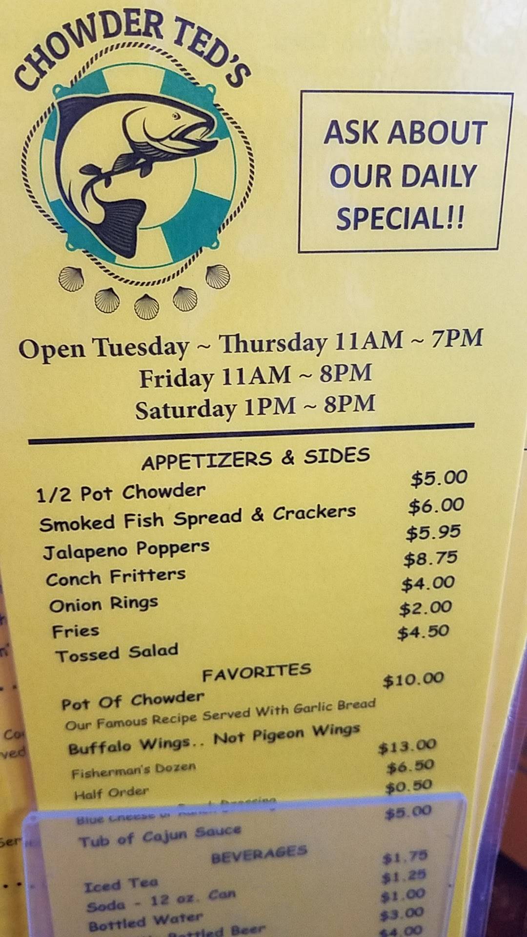 Menu at Chowder Ted's pub & bar, Jacksonville