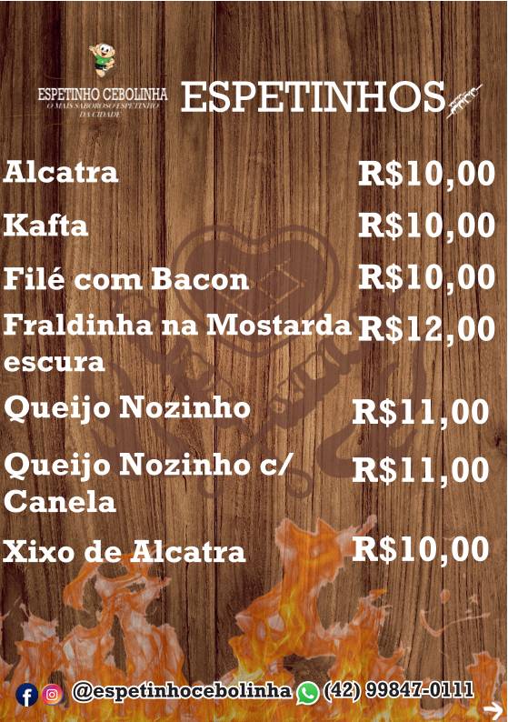 Espetinho Cebolinha cardápio
