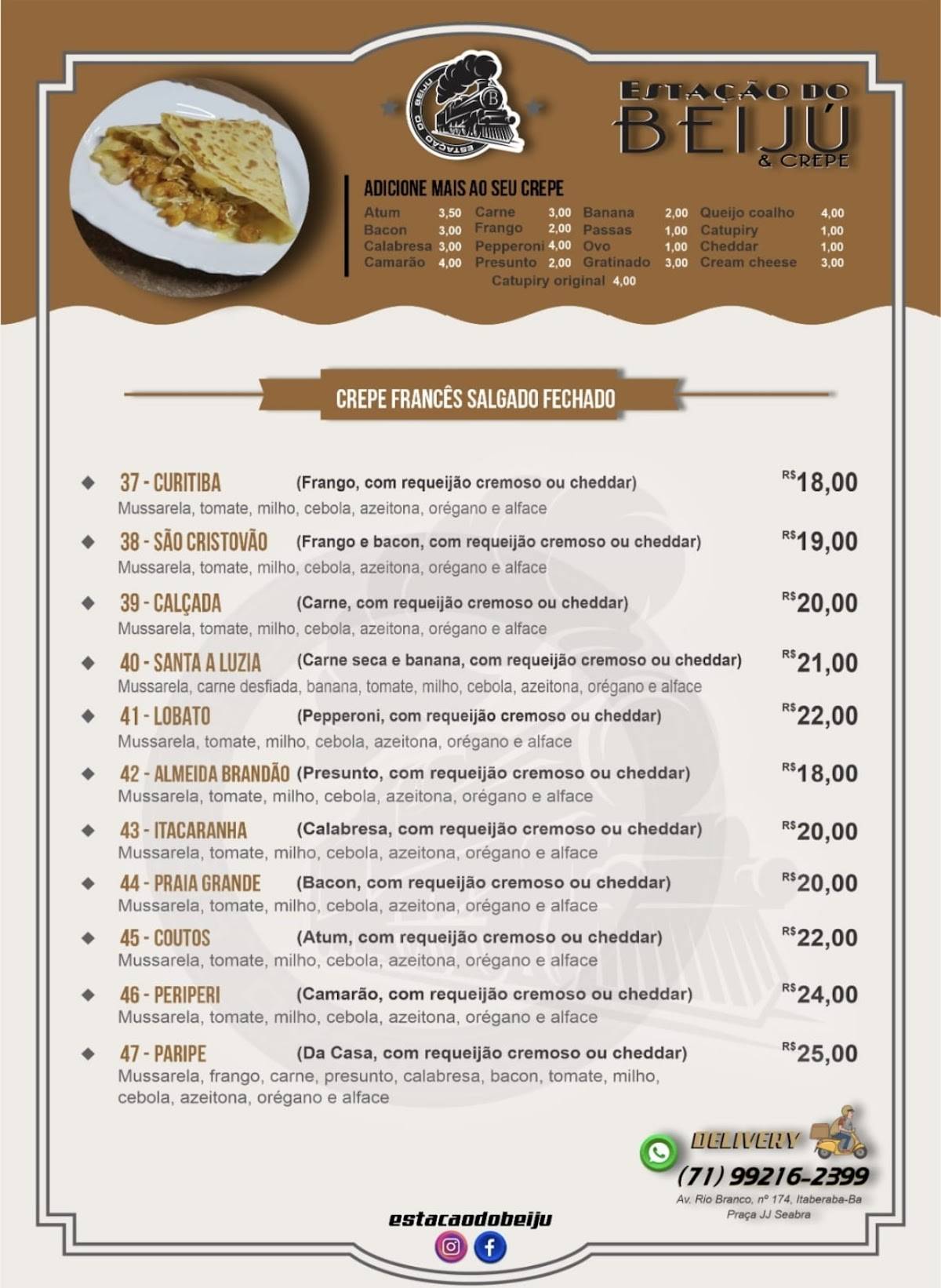 Estação do Beiju & Crepe. cardápio