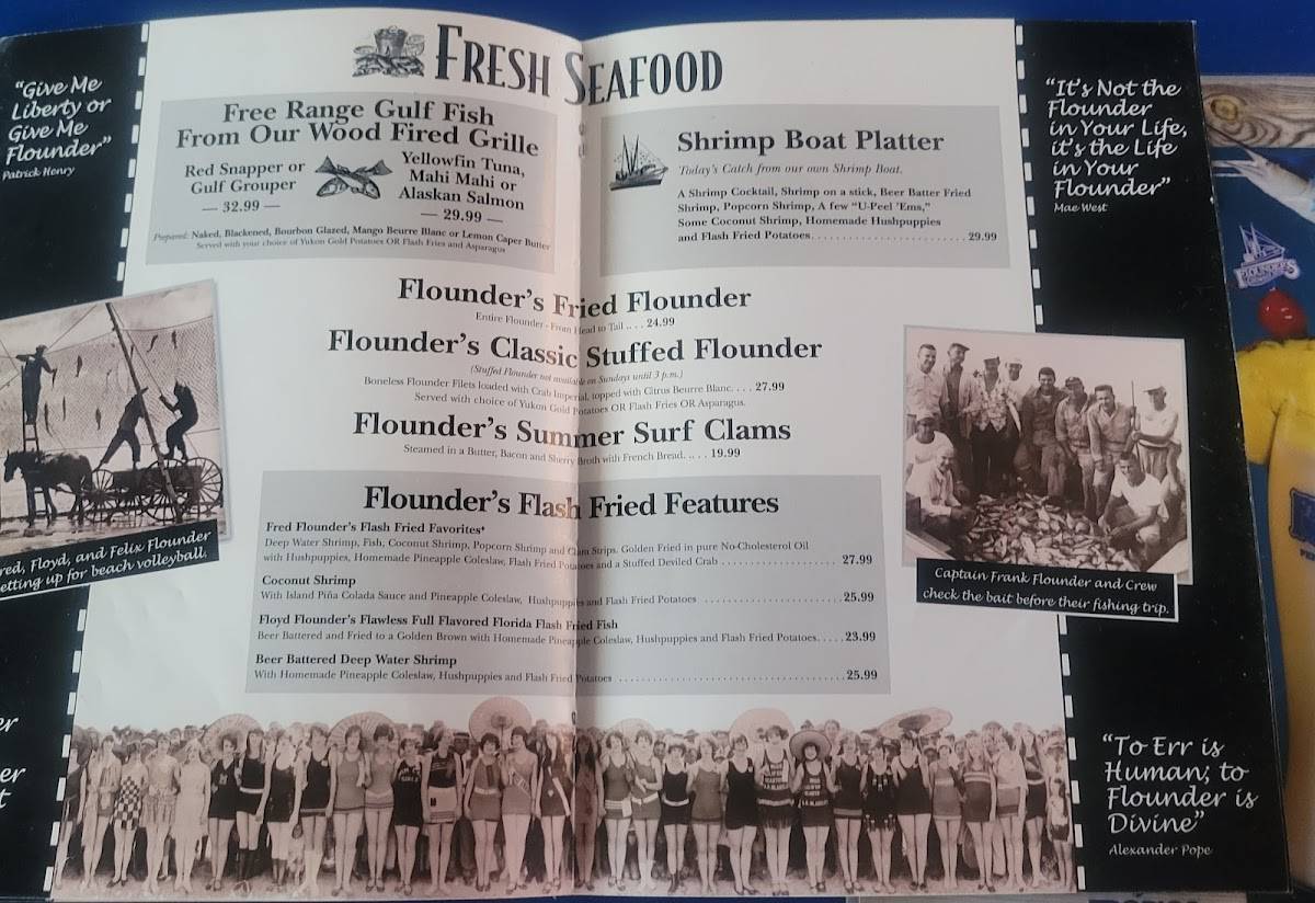Menu at Flounder's Chowder House pub & bar, Pensacola Beach