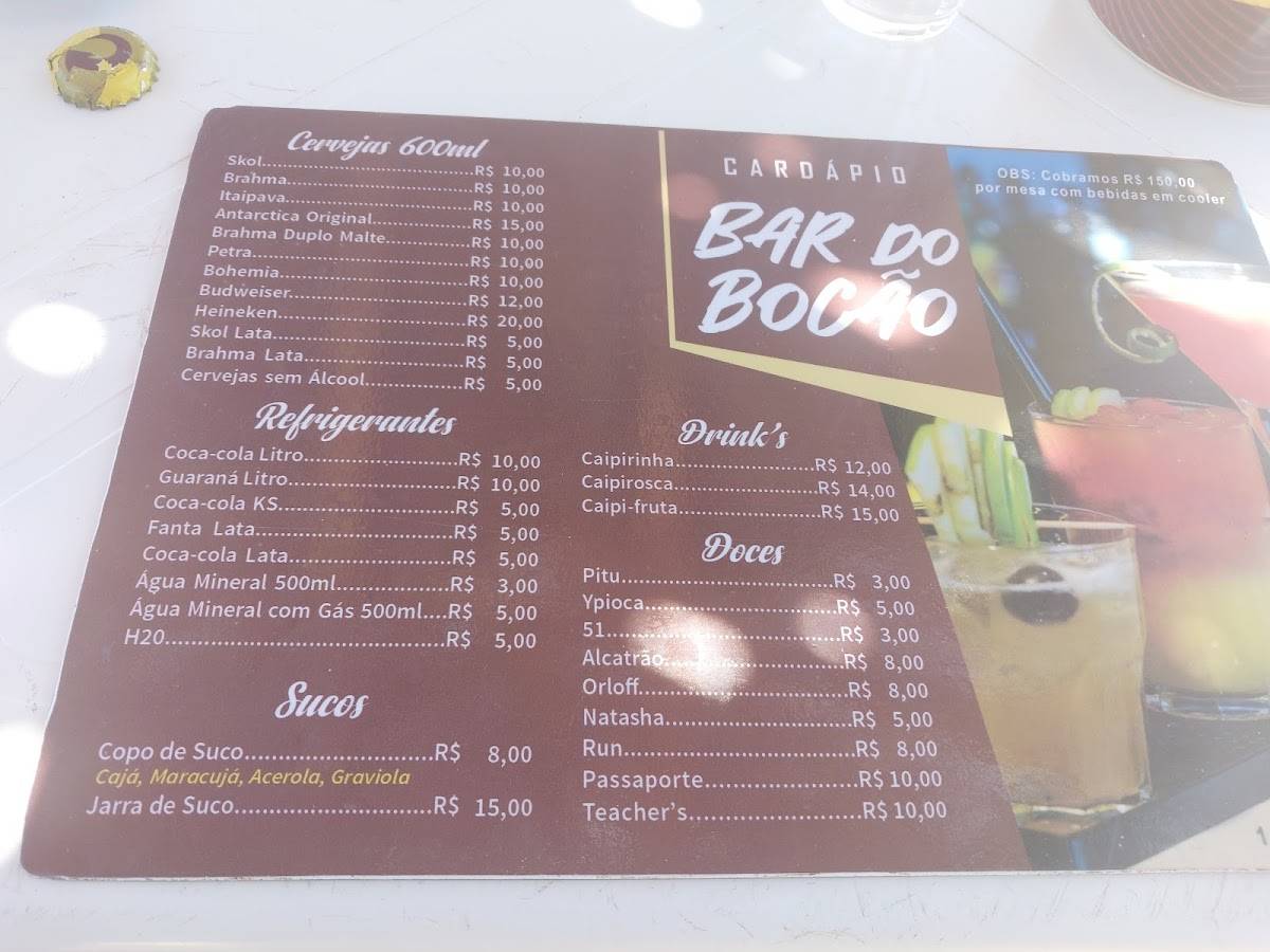 Bar do Bocão, Praia da Peroba cardápio