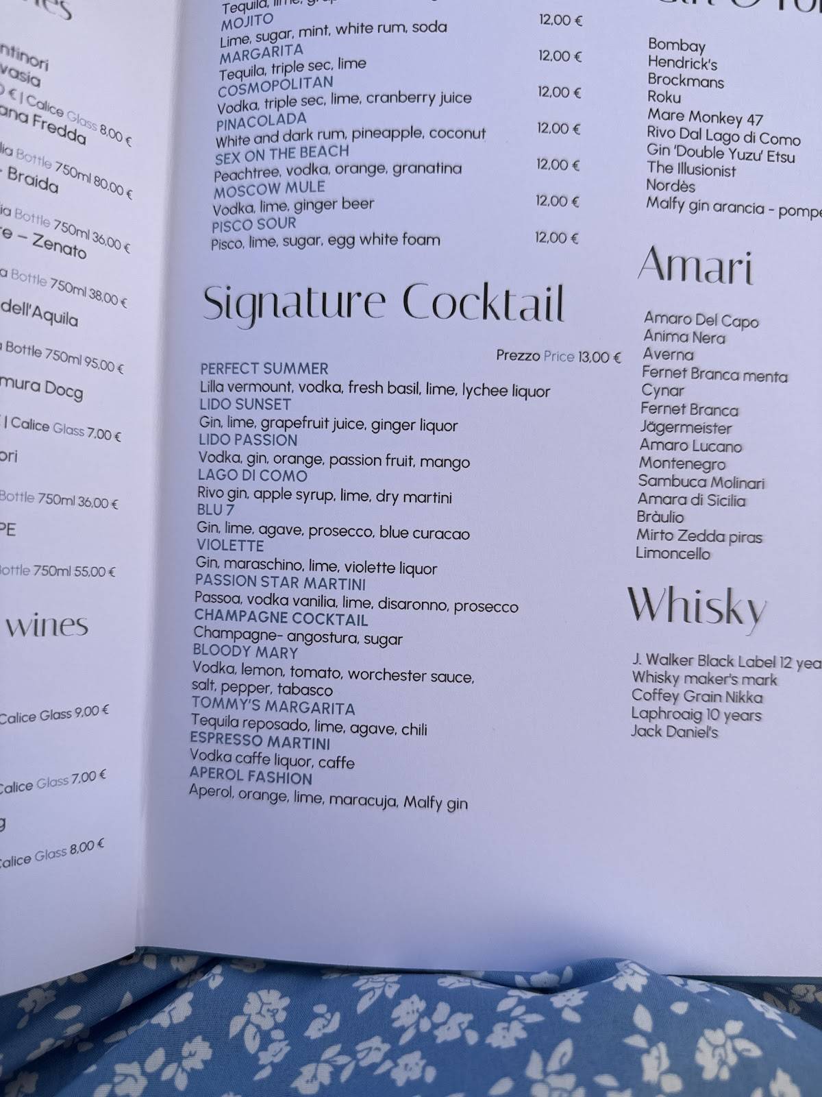 Menu di Harry's Bar 
