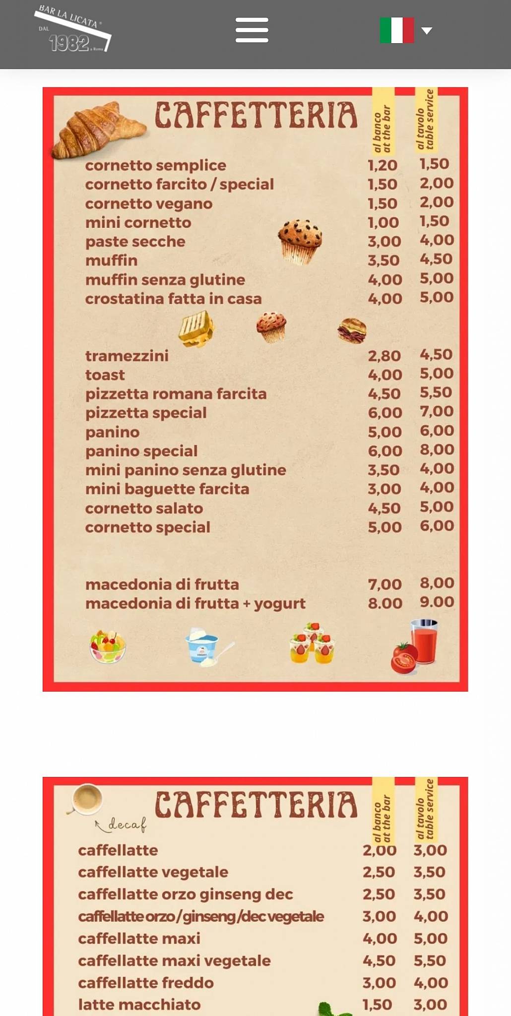 Menu di Bar La Licata 
