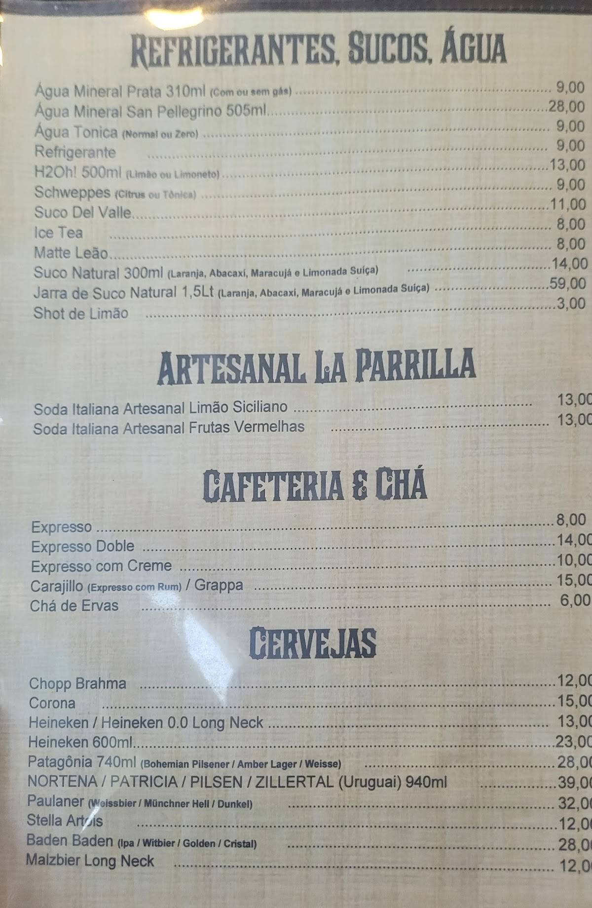 La Parrilla Del Uruguay cardápio