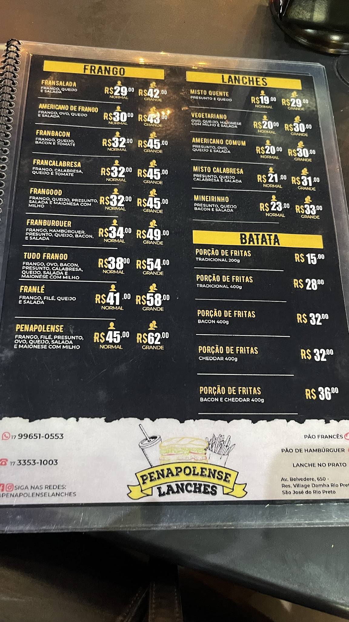 Penapolense Lanches cardápio