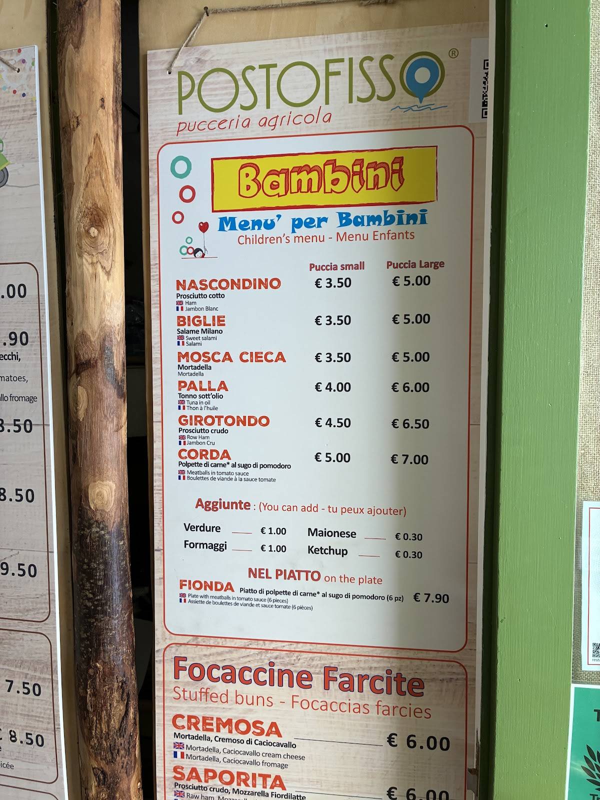Menu di Postofisso pucceria agricola 