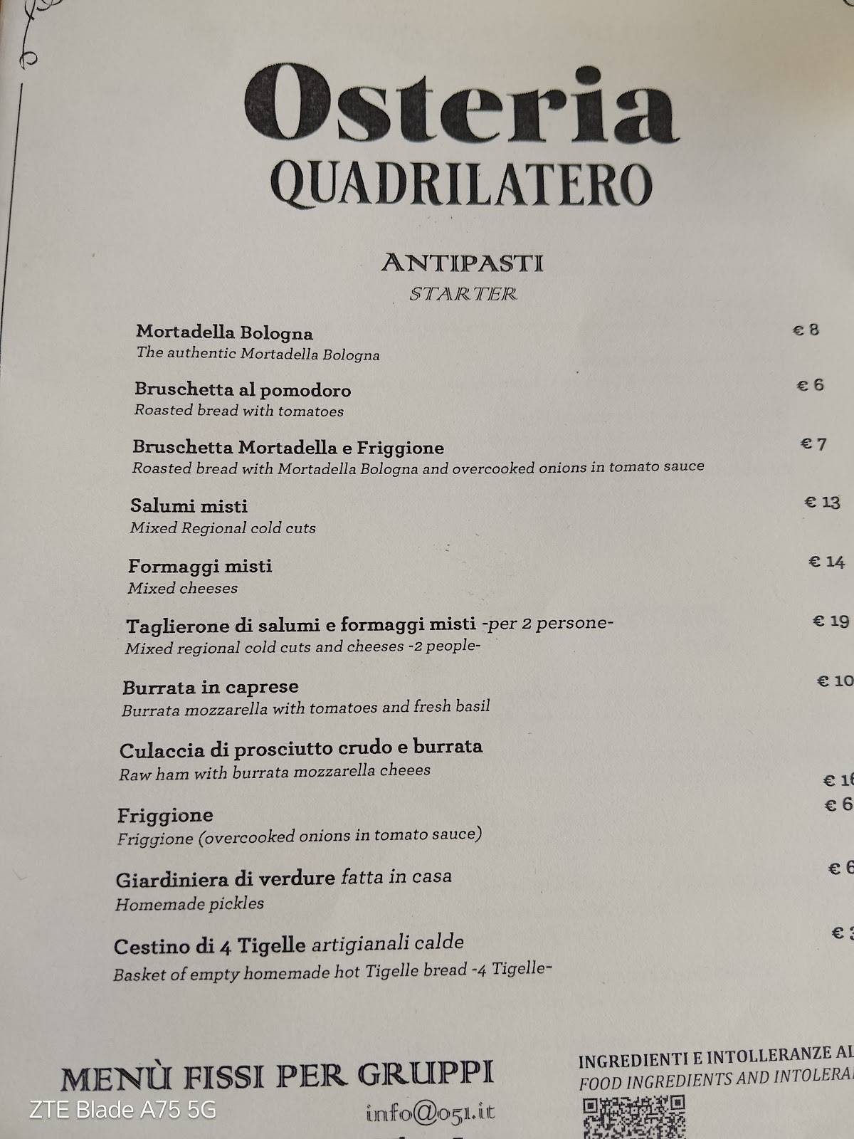 Menu di Ristorante Cocchi 