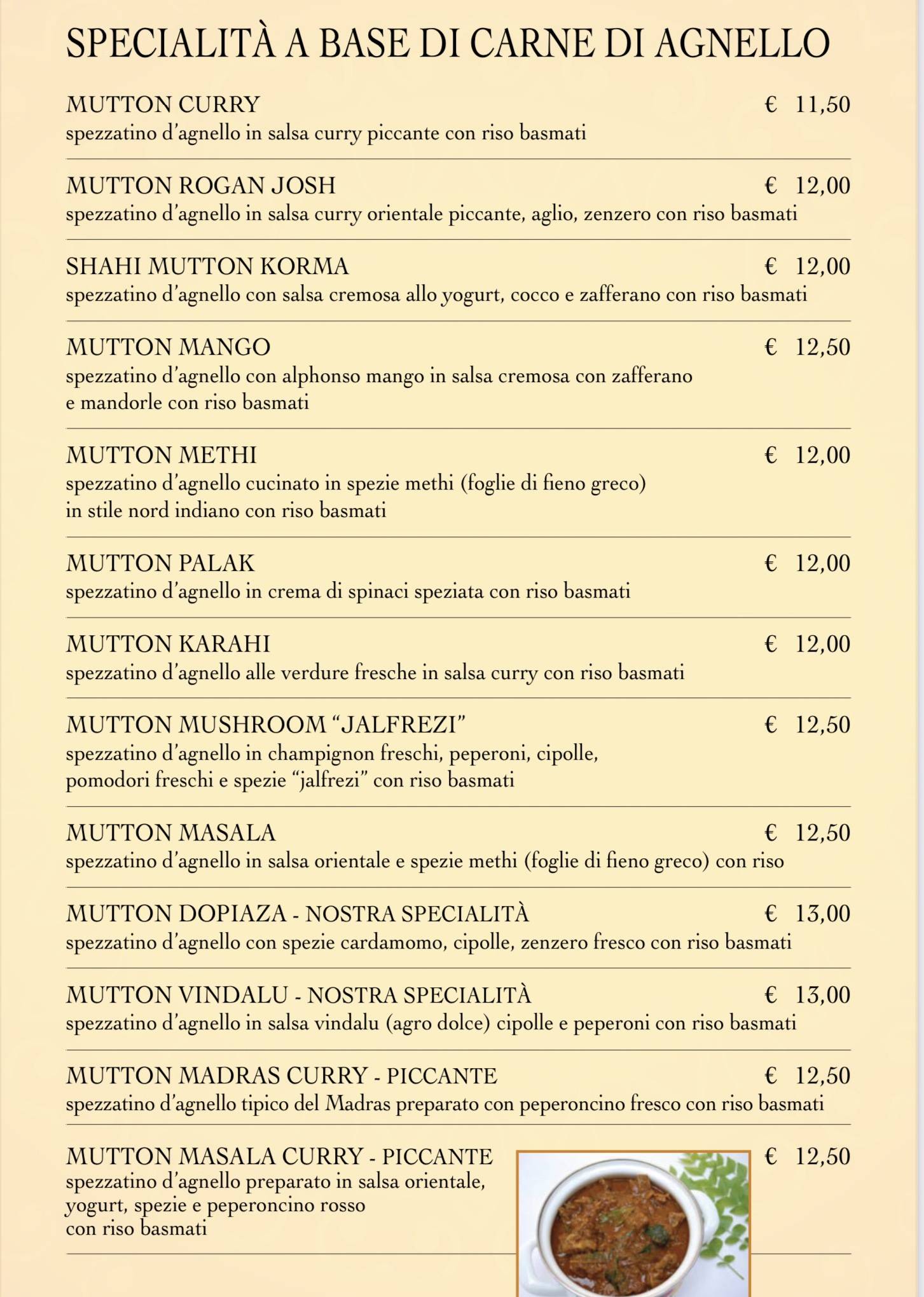 Menu di Ristorante Indiano e Pizzeria Tre Ponti 