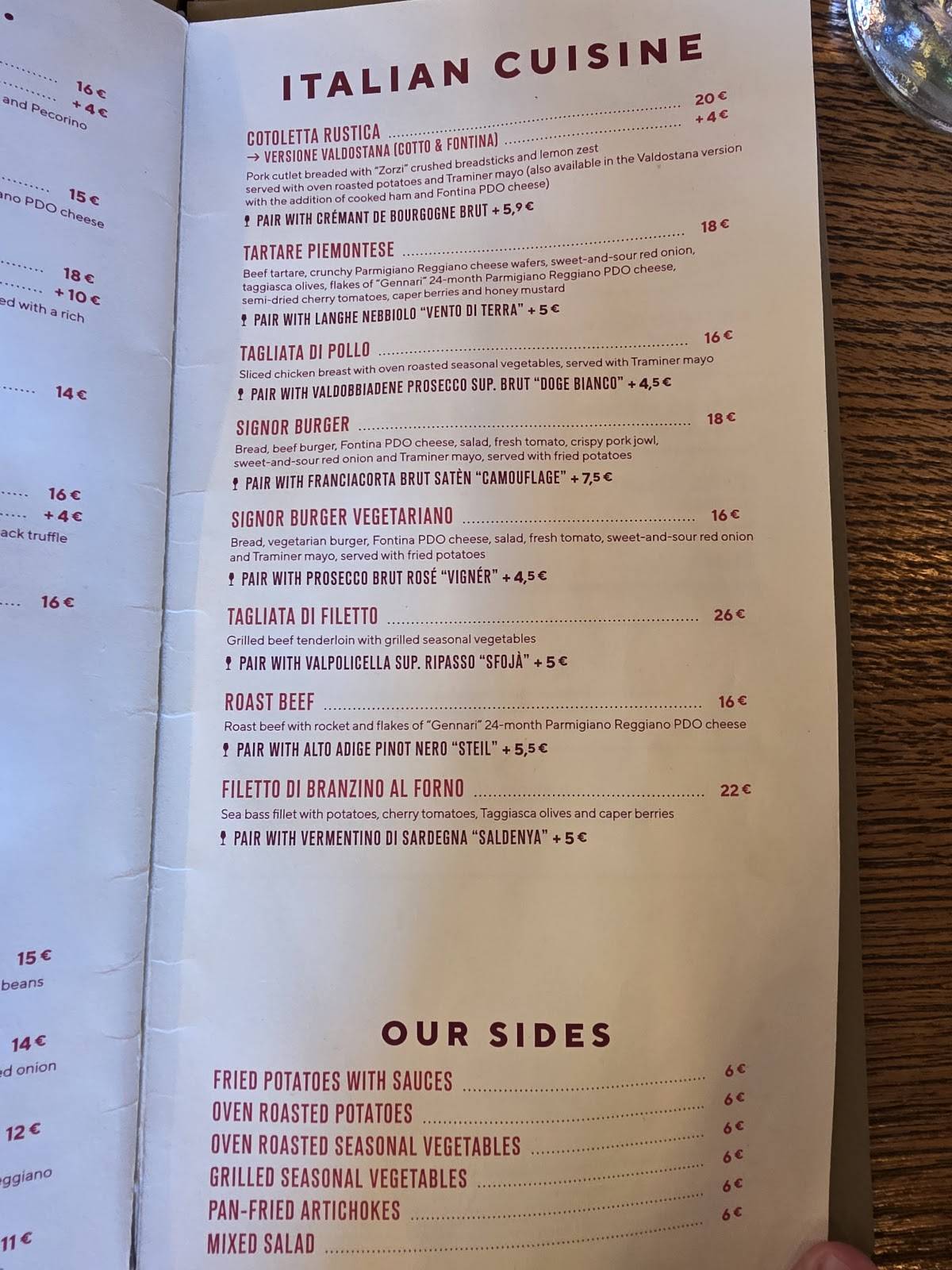 Menu di Signorvino Roma 