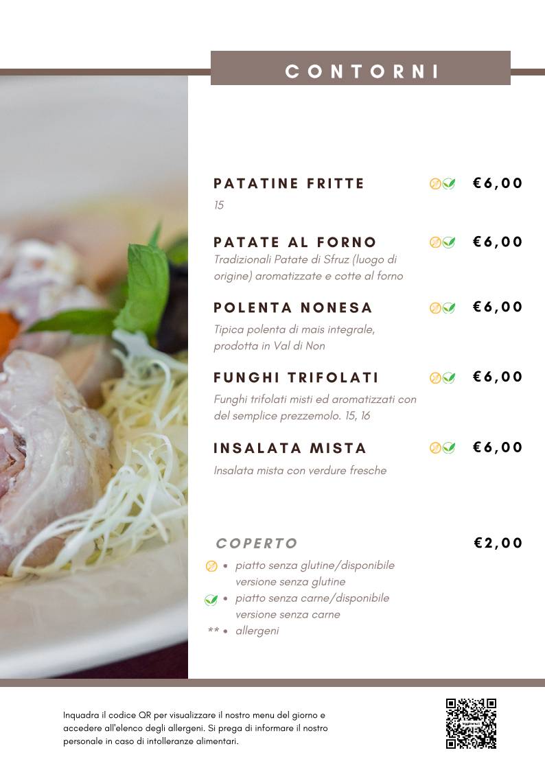 Menu di Solarium Predaia 