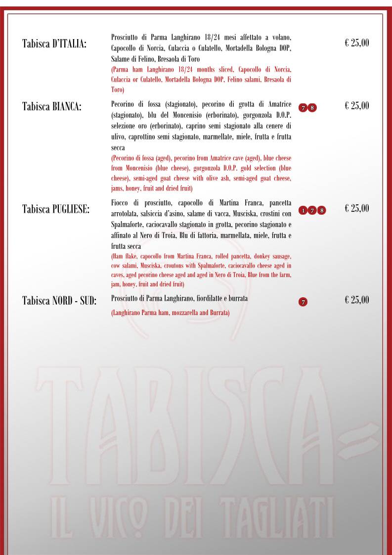 Menu di Tabisca "il Vico dei Tagliati" 
