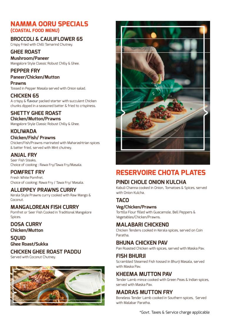 The Reservoire Koramangala menu