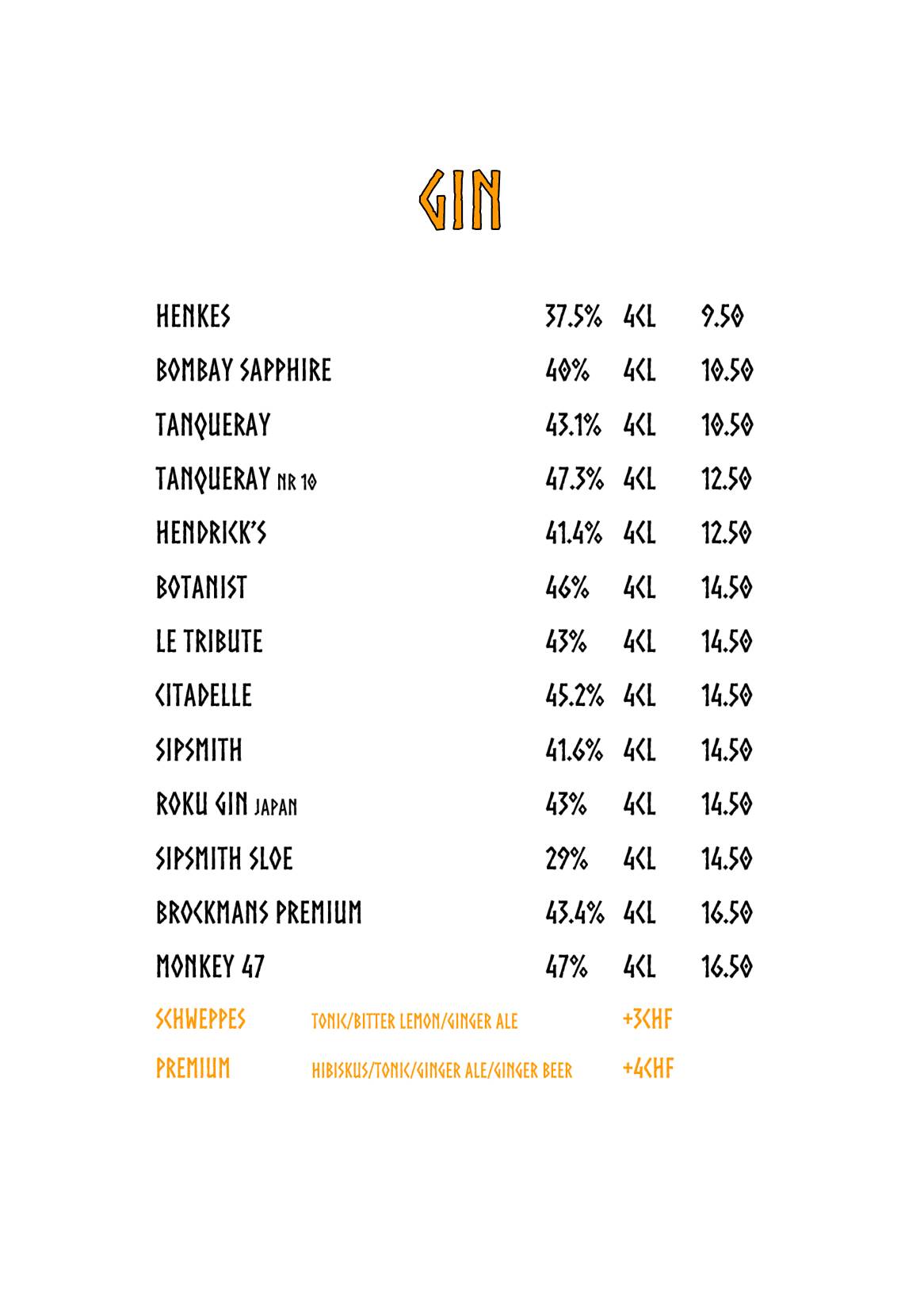 Menu di Valhalla Bar Basel 