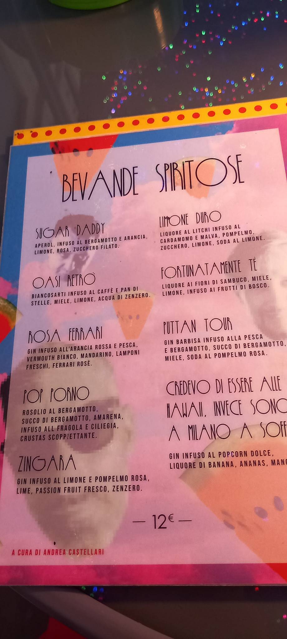 Menu di Zizania via Celestino Cocktail bar Milano 