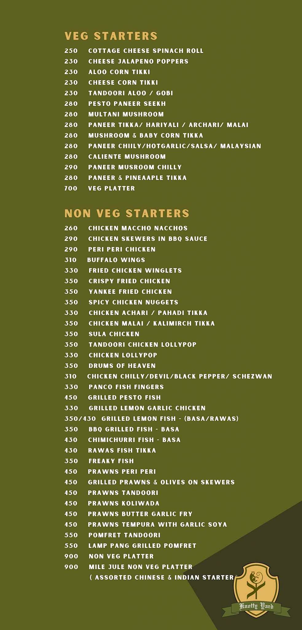 Knotty Yard Dining - Cafe & Lounge Bar menu