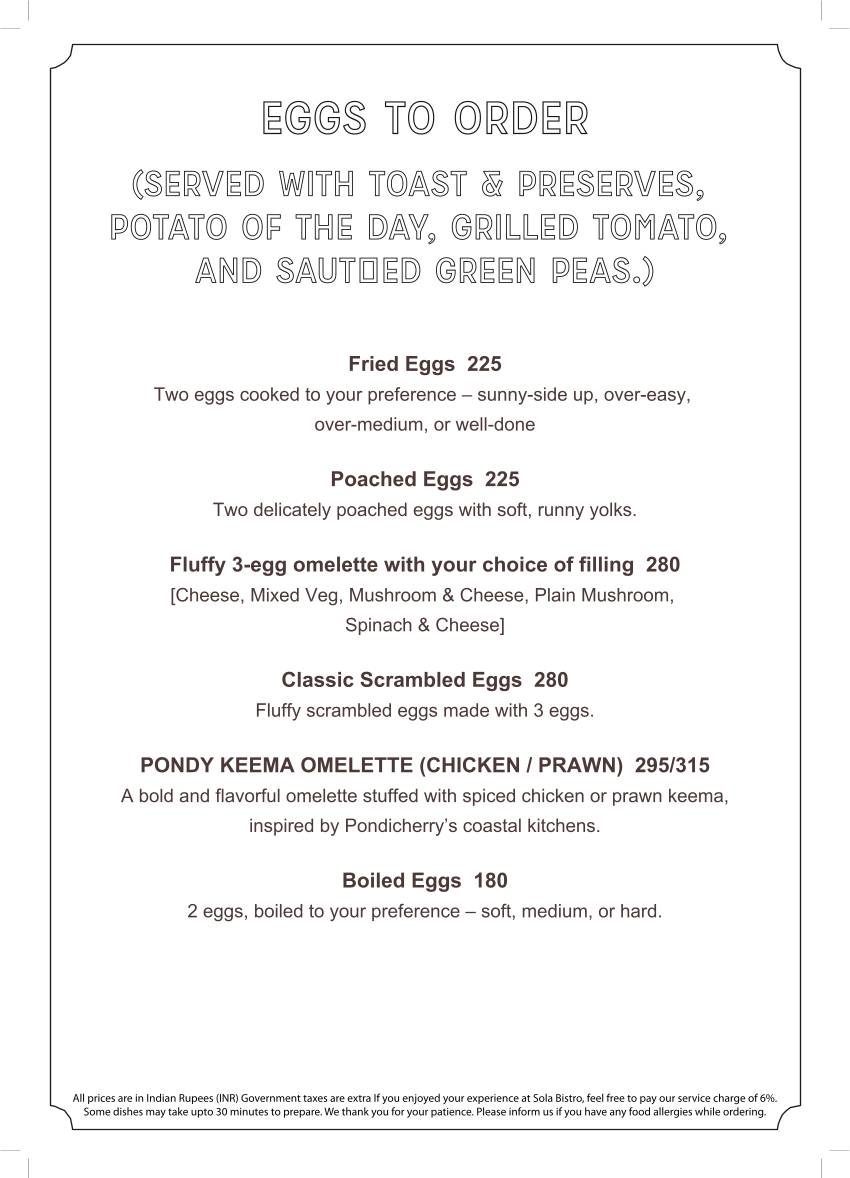 SOLA Bistro & Bar menu