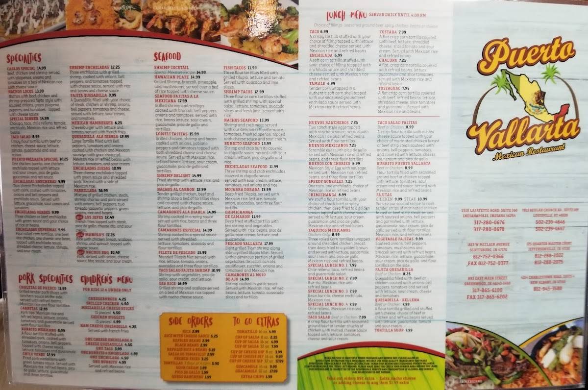 Menu at Puerto Vallarta restaurant, Greenwood, 893 E Main St