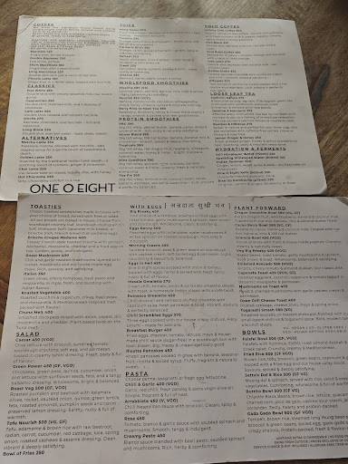 One O Eight Lifestyle Cafe menu