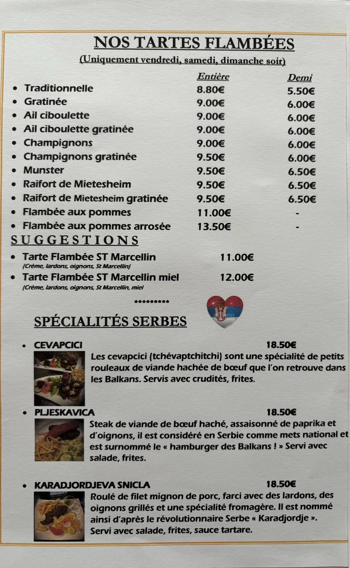 Menu de Restaurant À La Charrue
