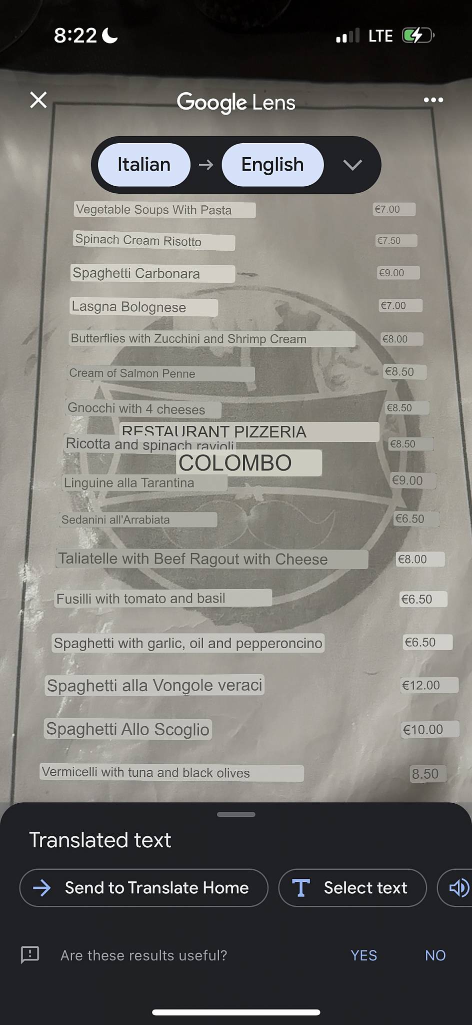 Menu de RISTORANTE & PIZZERIA COLOMBO