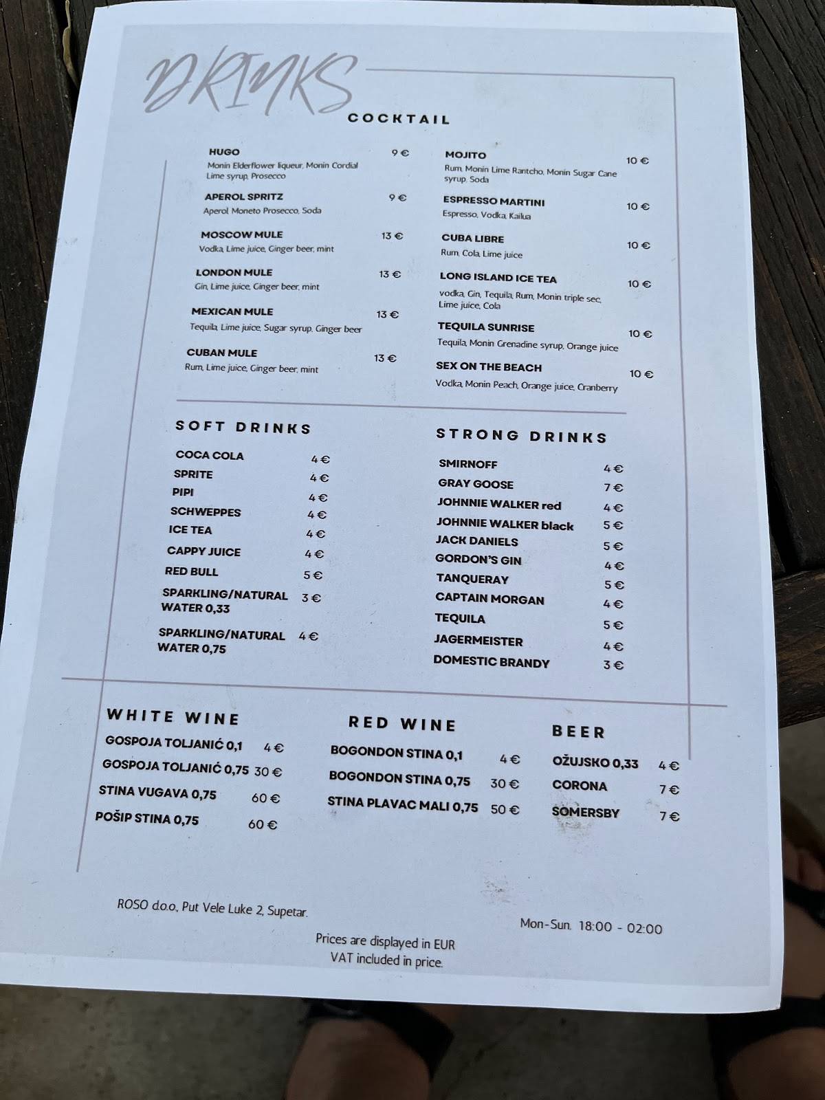 Menu di ROSO Bar&Restaurant 