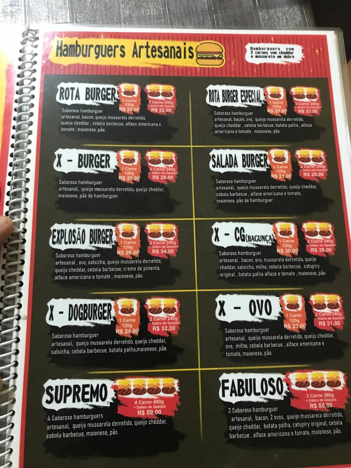 ROTA 67 cardápio