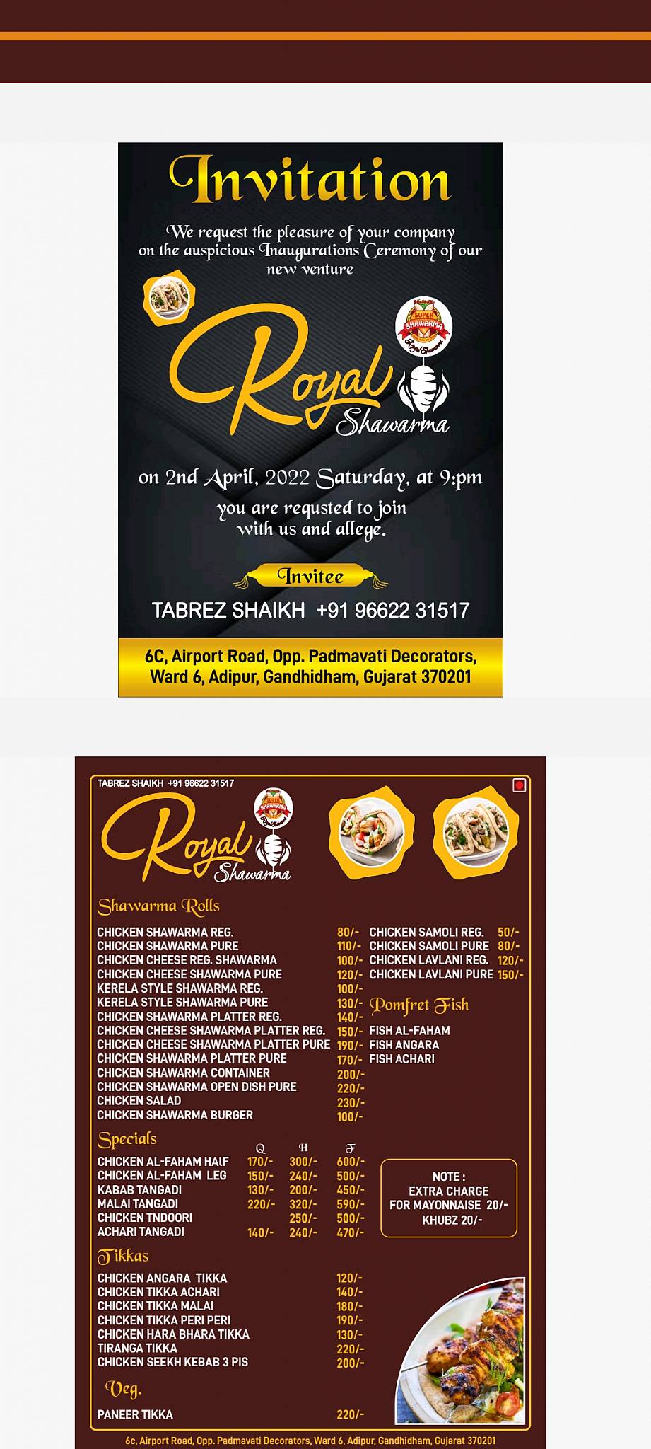 ROYAL SHAWRMA menu