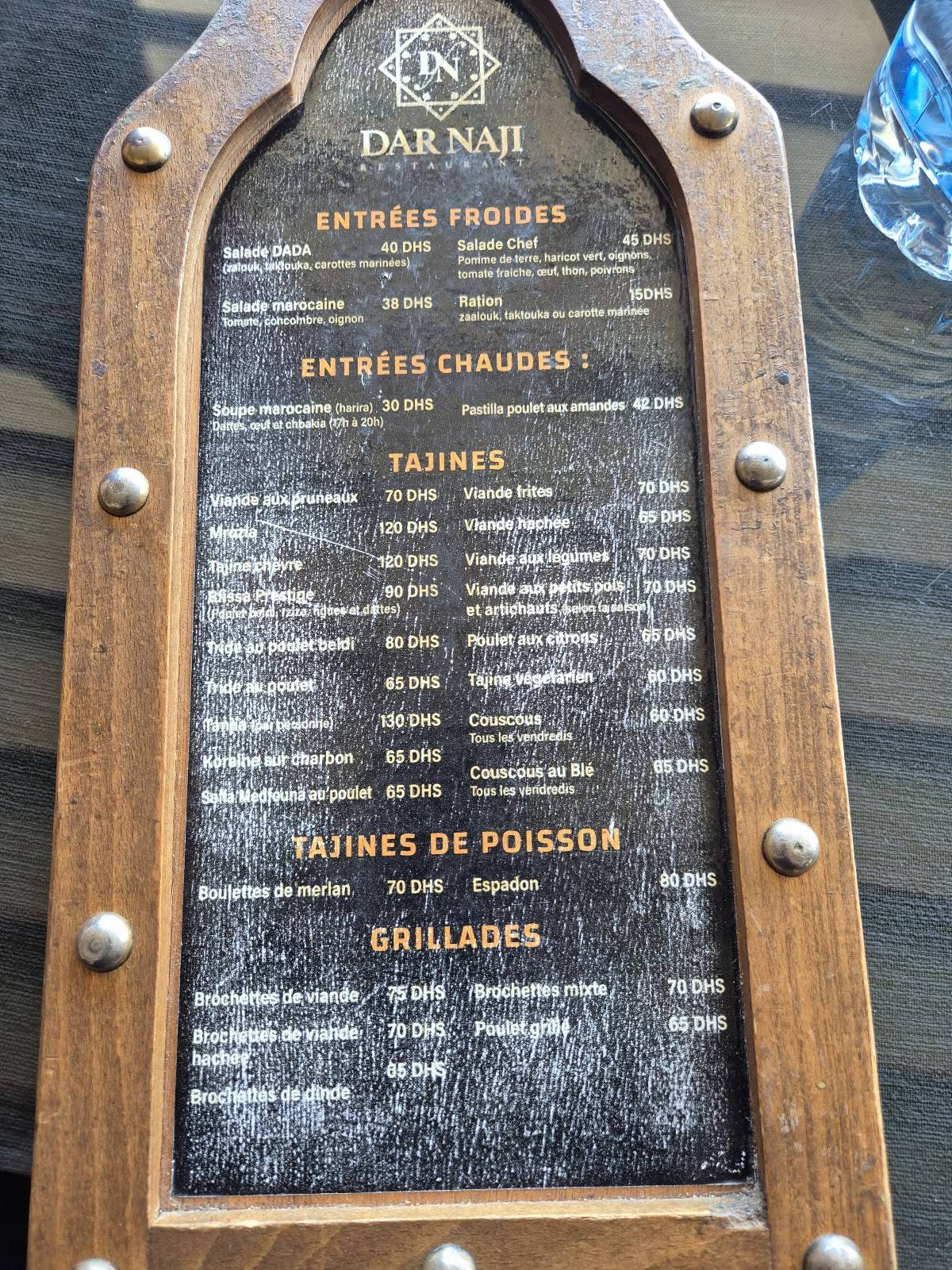 Menu de Dar Naji Rabat Hassan