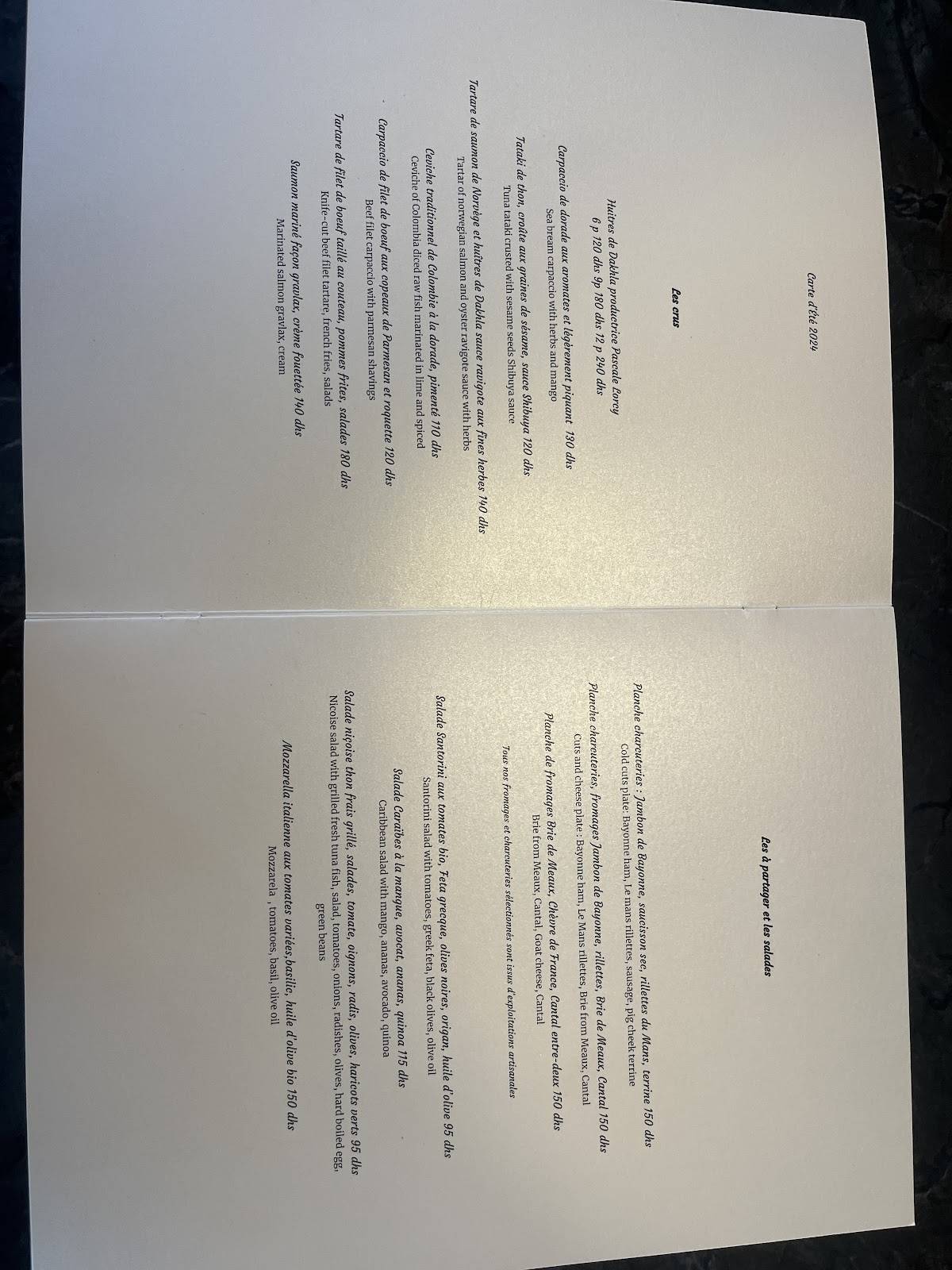 Menu de Cosmopolitan