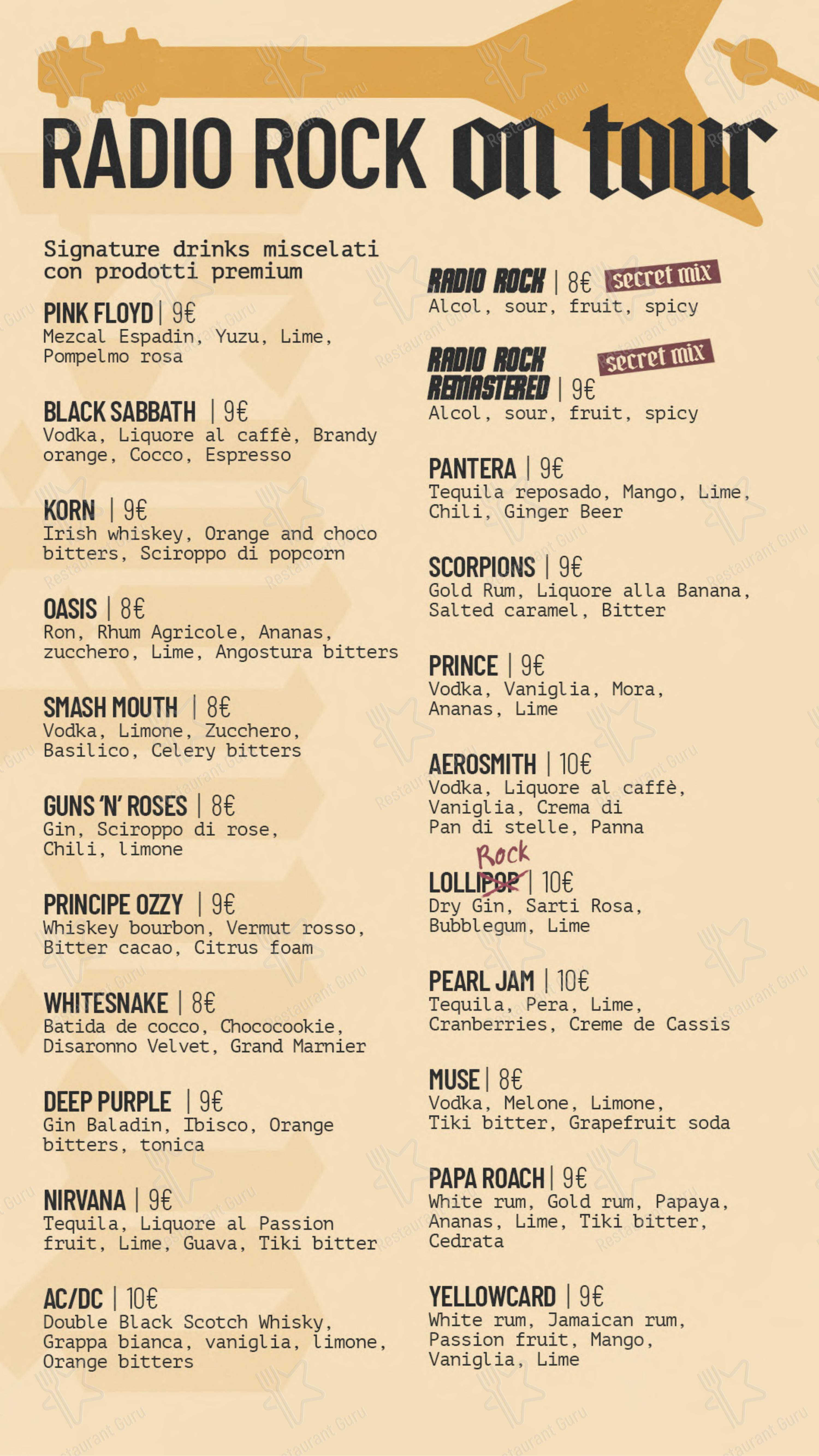 Menu per Radio Rock pub & bar