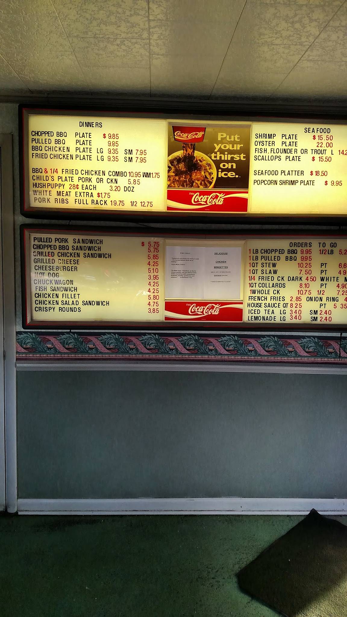 Menu at Ralph's Barbecue, Weldon