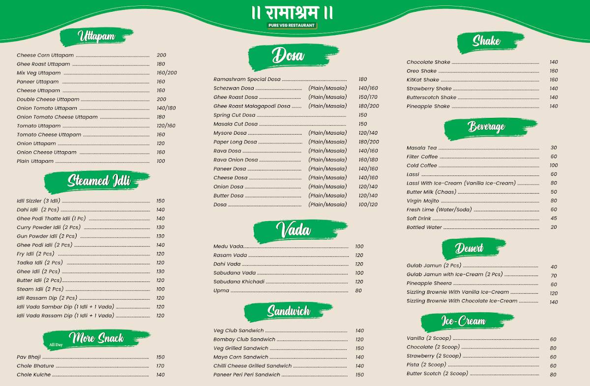 Ramashram - Pure Veg Restaurant menu