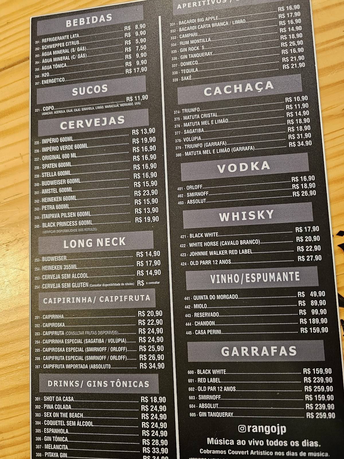 Rango Quiosque cardápio