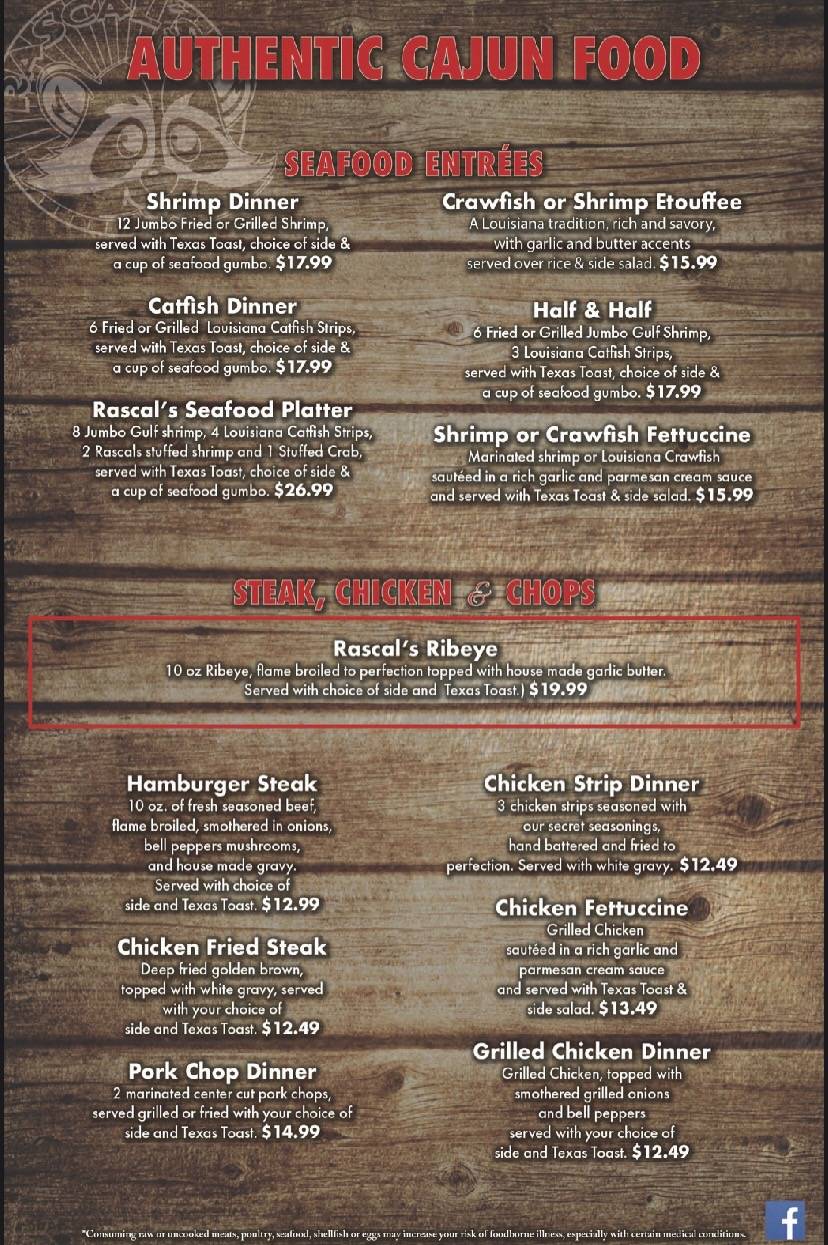 Menu At Rascal s Cajun Restaurant Rayne