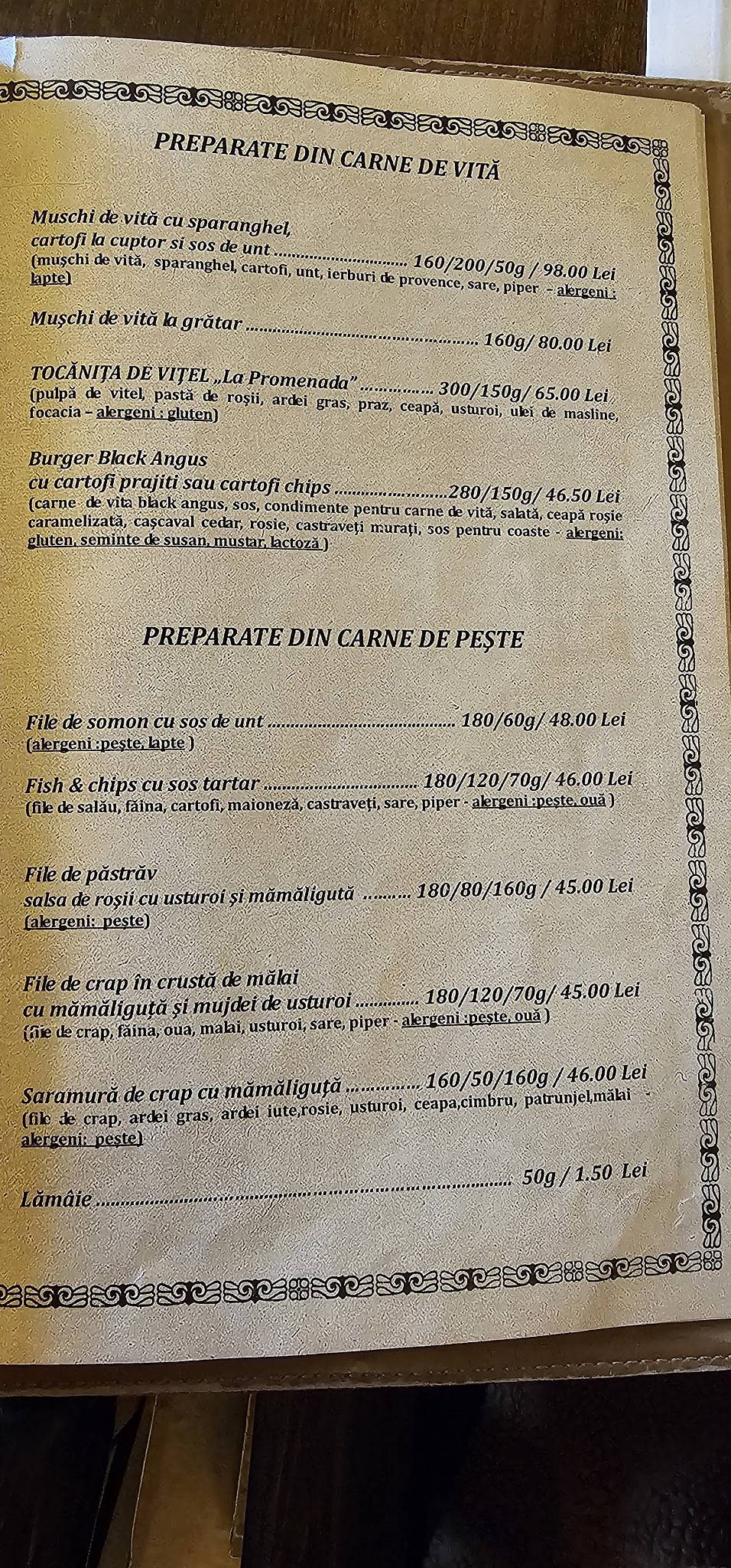 Menu de "La Promenadă" Restaurant