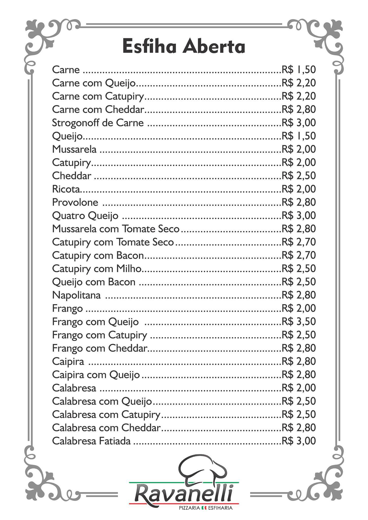 Ravanelli Pizzaria Tremembé SP cardápio