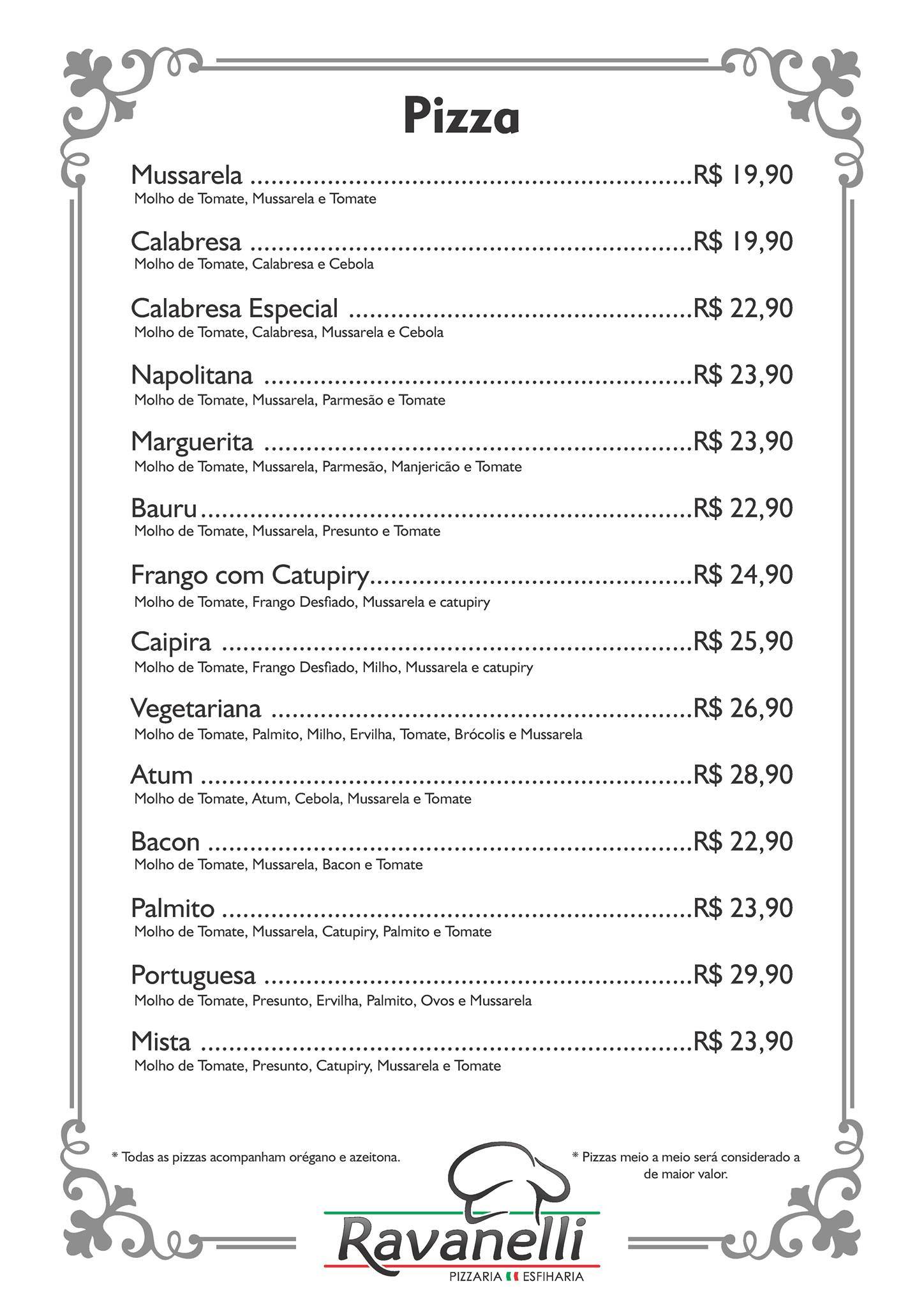 Ravanelli Pizzaria Tremembé SP cardápio
