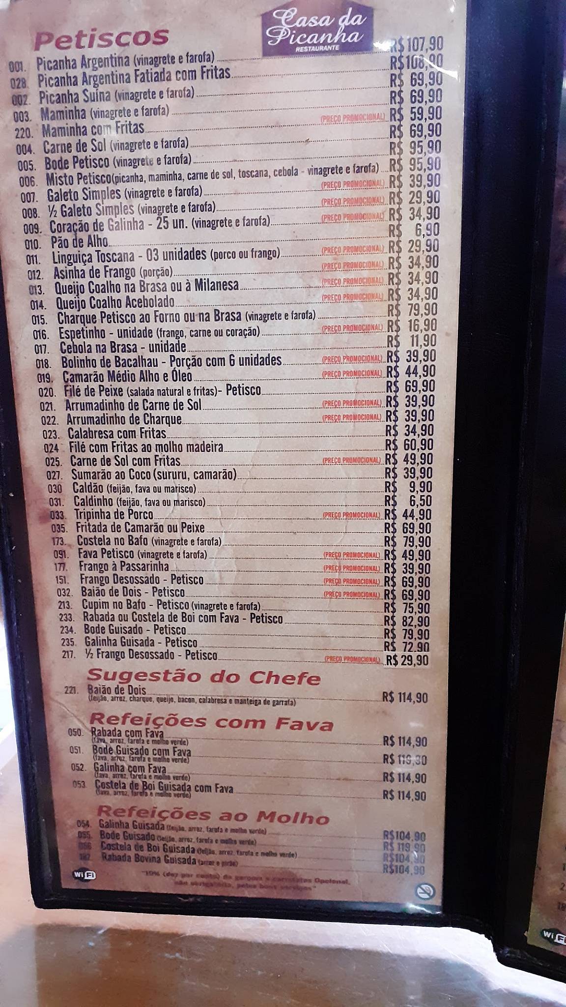 Casa da Picanha cardápio