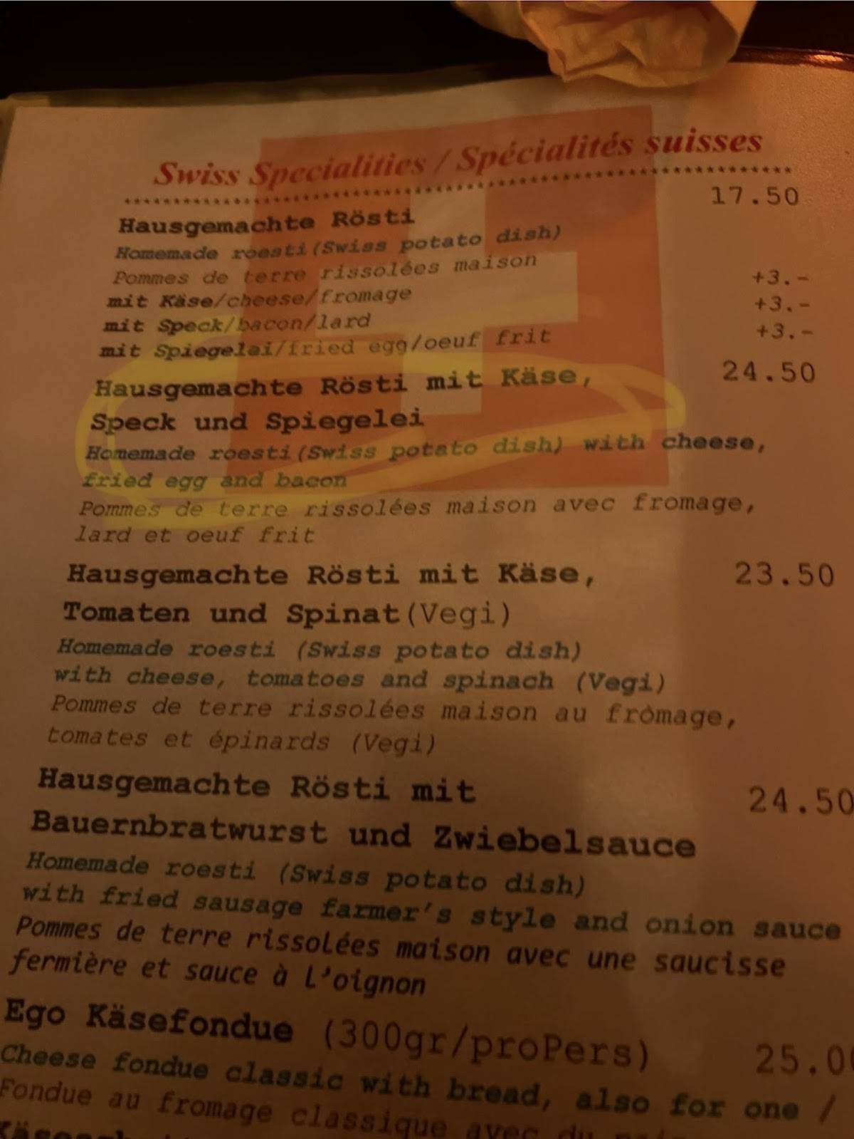 Menu di Red-Ox Nightlife & Restaurant Bar Ochsen 